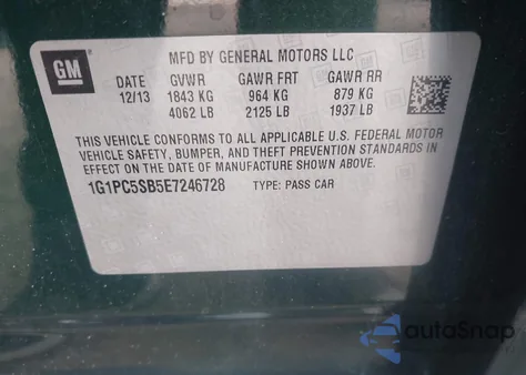 2014 Chevrolet Cruze 1Lt Auto from USA, damaged, VIN 1G1PC5SB5E7246728